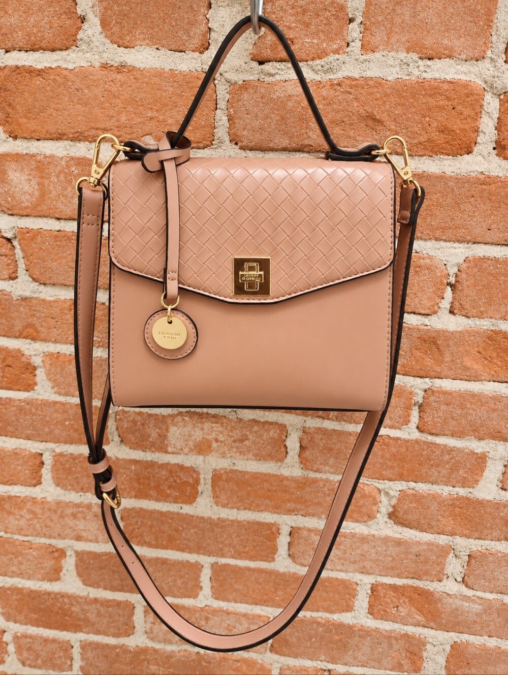 Dune London Blush Pink Woven Top Handle Crossbody Bag Gold Hardware